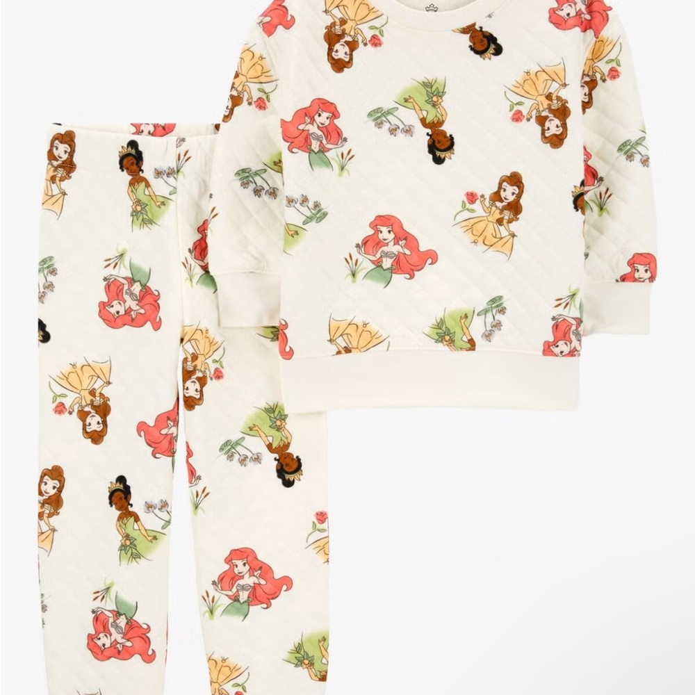 Disney Cream and Red Pajama Set with Whimsical Print